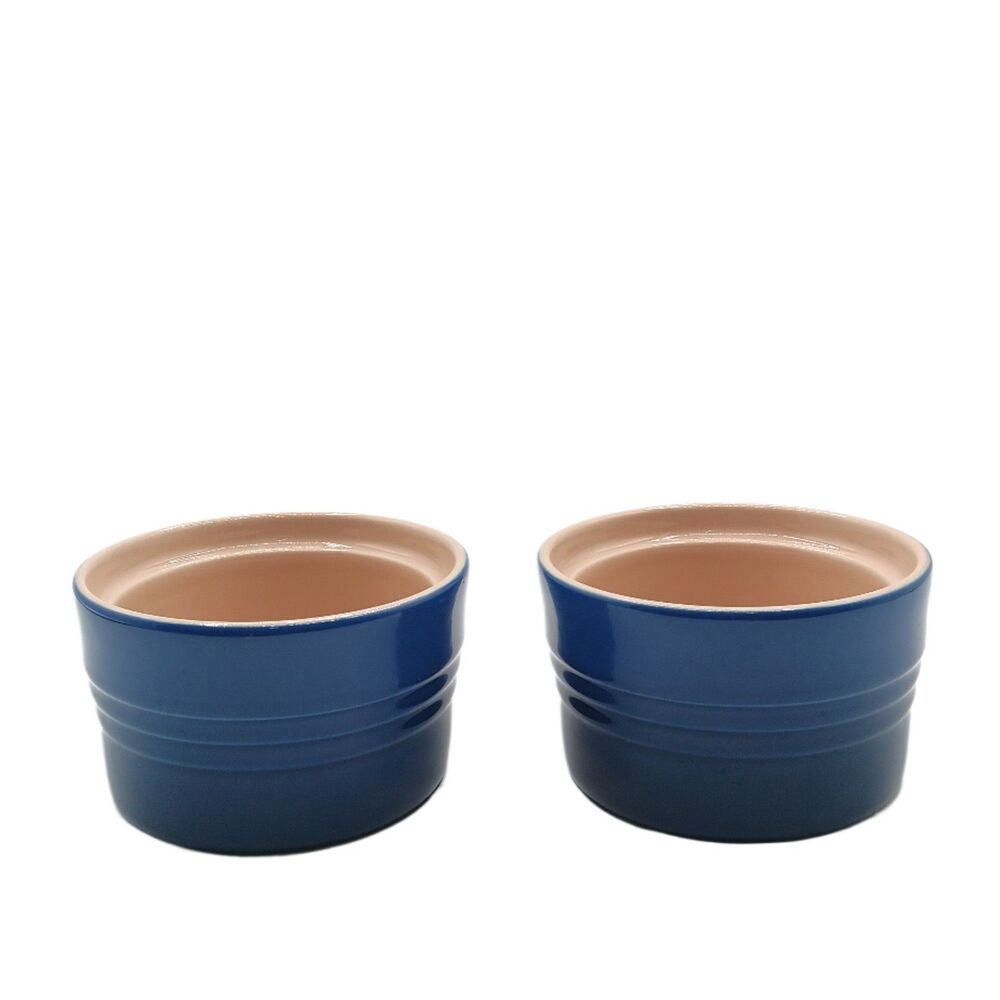 Le Creuset Stoneware Ramekins Set of 2 Marseille 7 oz Creme Brulee Souffle New